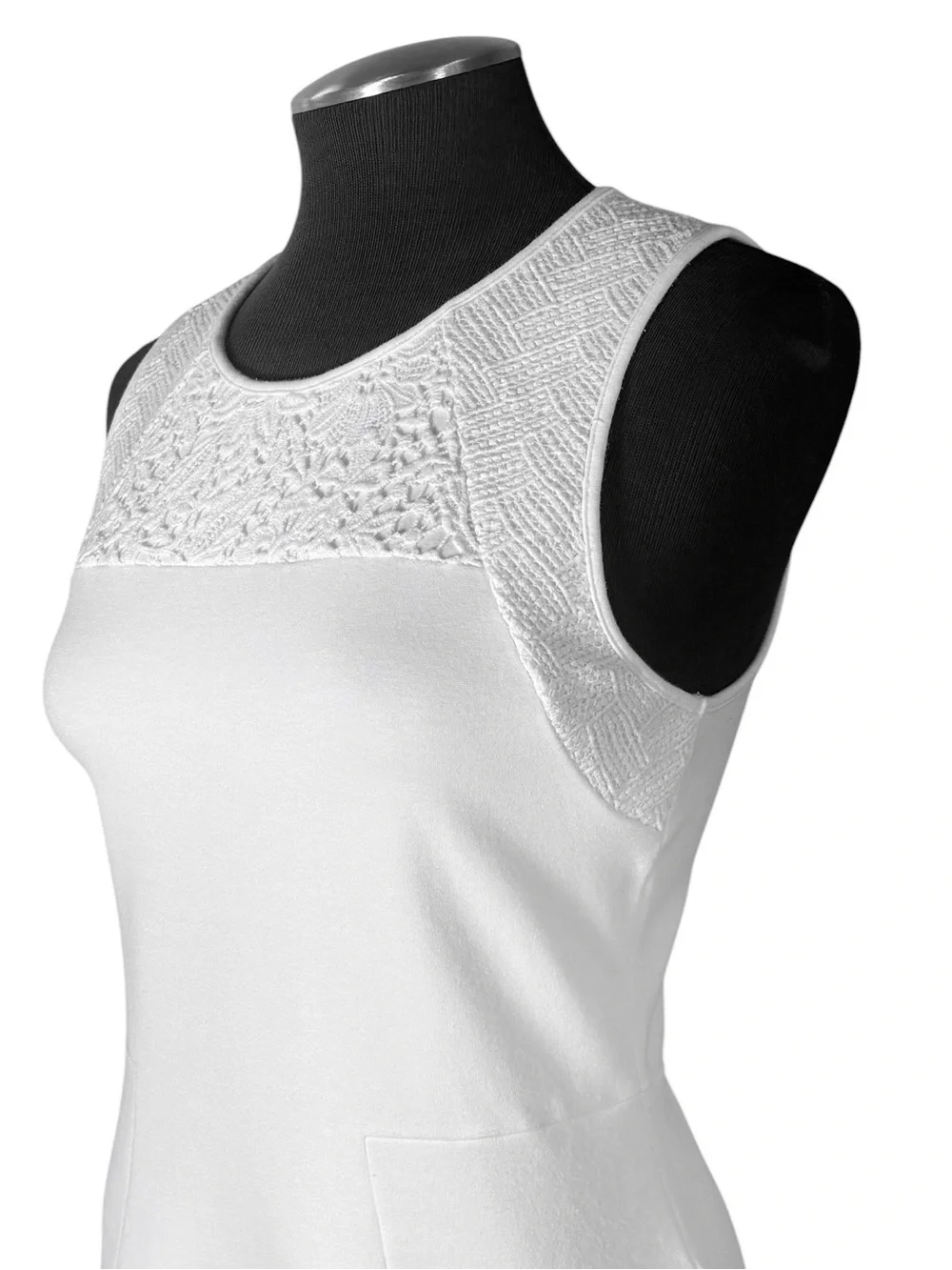 🆕 J.Crew – White Structured Mixed Lace Cotton Blend Sleeveless Top – Size Small
